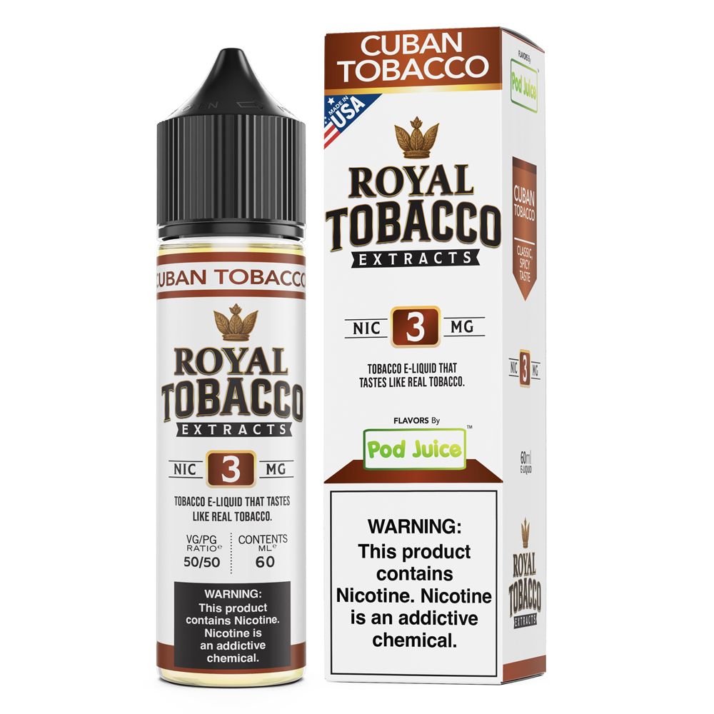 Pod Juice x Royal Tobacco Extracts - Cuban Tobacco - 60mL with packaging