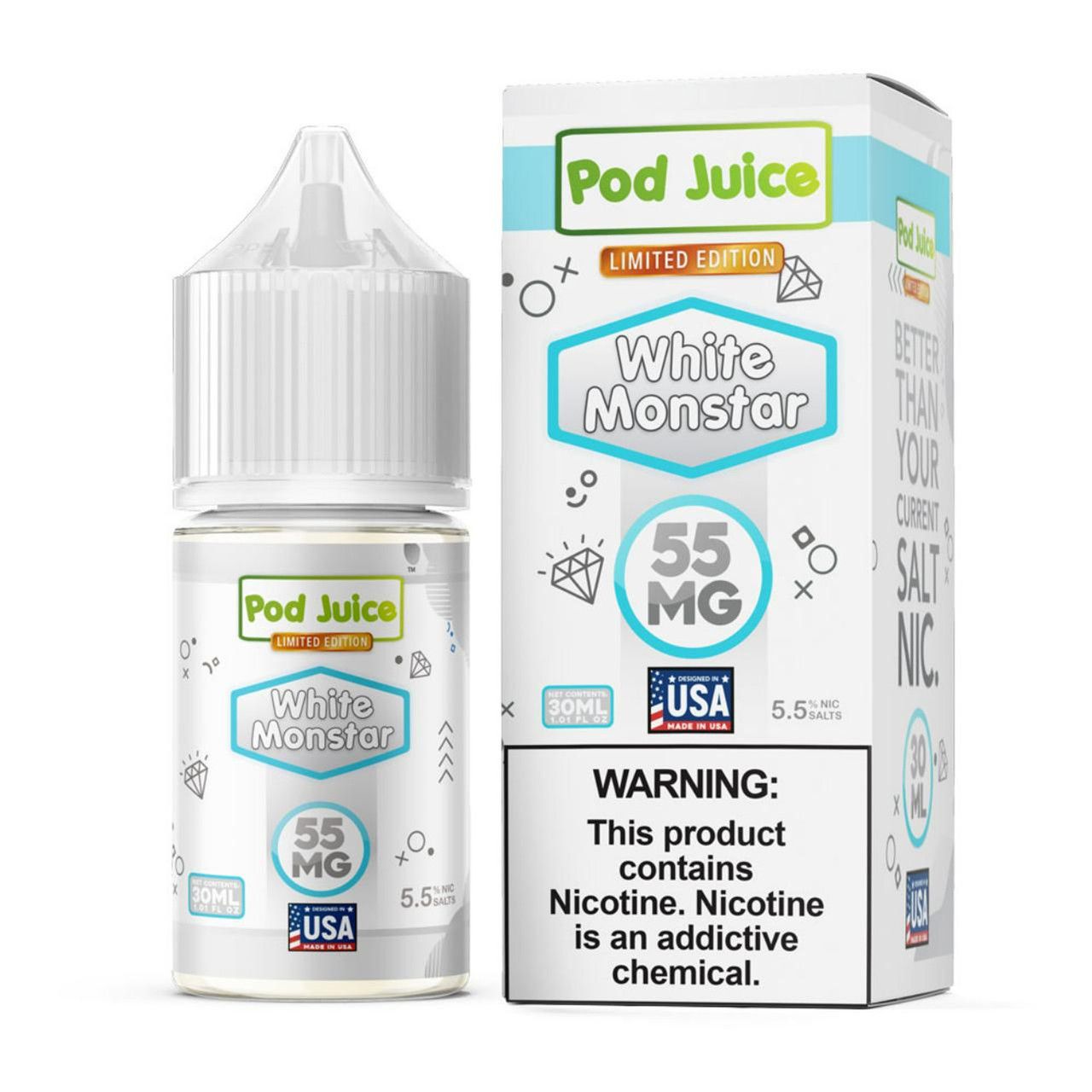 Pod Juice - White Monstar - 30mL Salts Bottle with packaging
