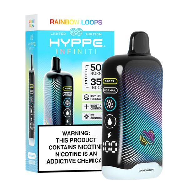Hyppe Infiniti 50K Disposable rainbow loops with packaging