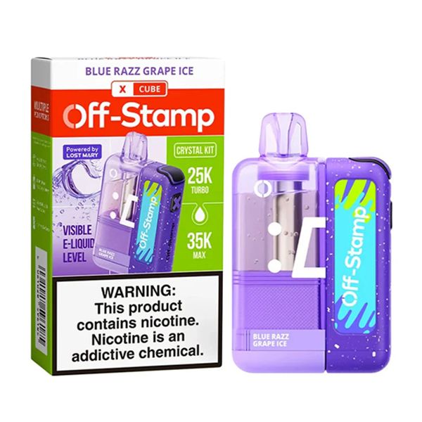 Off Stamp X Cube 35K Disposable Kit (Crystal Dispo + Power Dock) blue razz grape ice with packaging