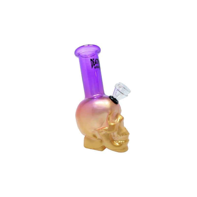 Death Row Records Skull Head Bubbler 6″ Water Pipe - Purple Gold