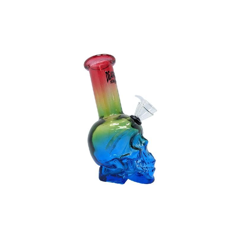 Death Row Records Skull Head Bubbler 6″ Water Pipe - Spectrum (RYB)