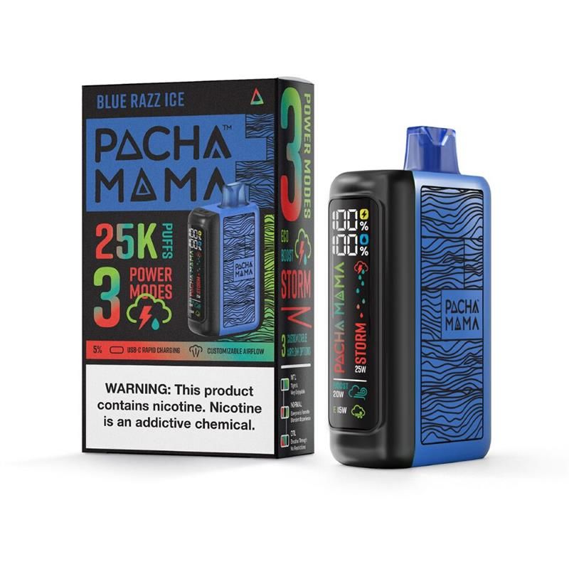 Pachamama 25K Disposable - Blue Razz Ice with packaging