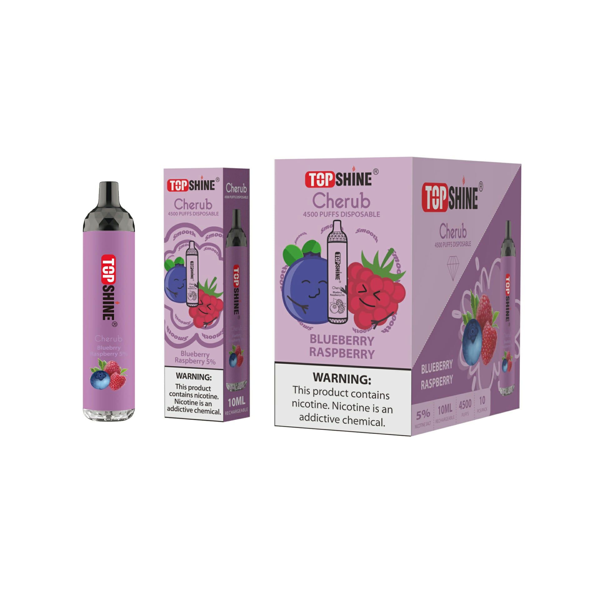 Topshine Disposable | 4500 Puffs | 10mL Blueberry Raspberry with Packaging