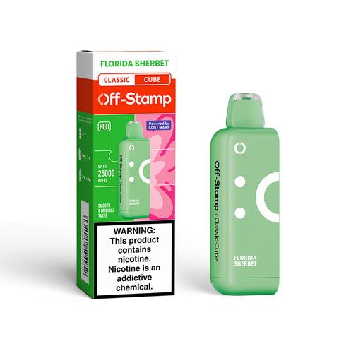 Off Stamp X Cube 25K Disposable (Disposable + Replacement Pods) Florida Sherbet with packaging