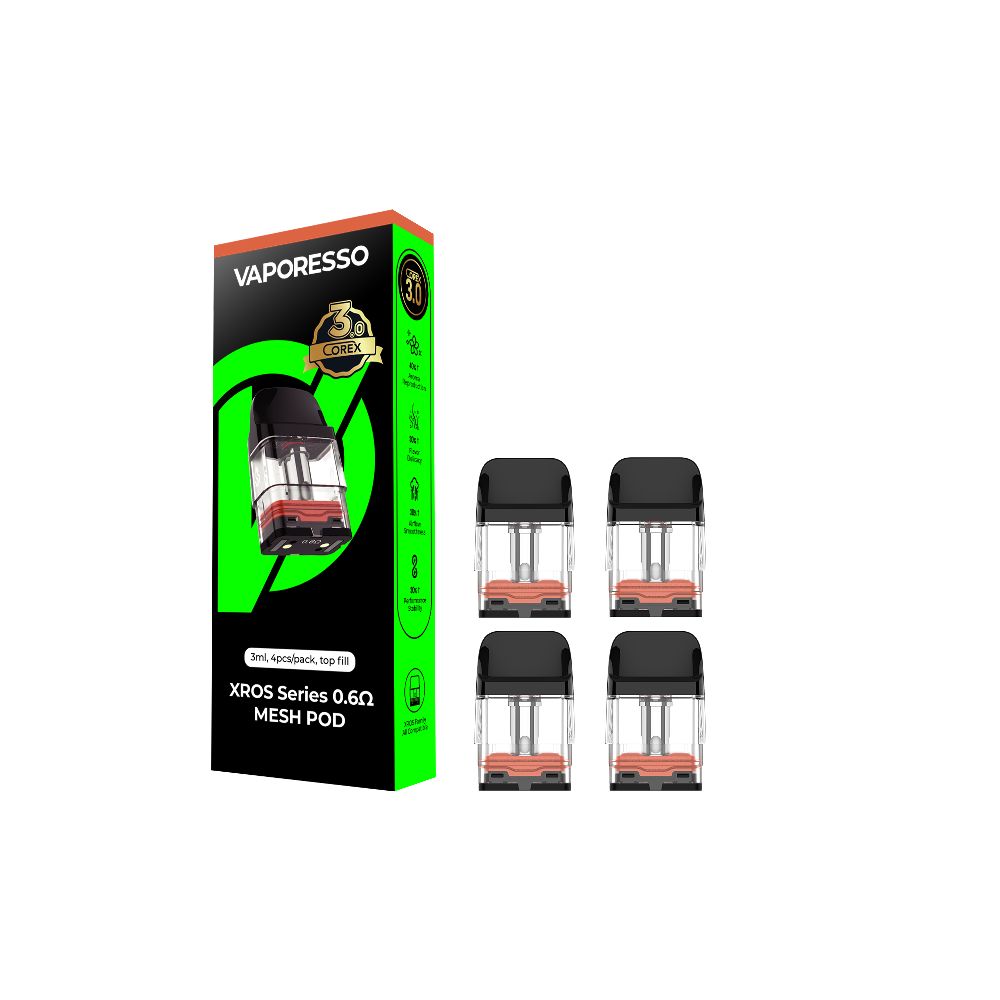 Vaporesso XROS COREX Top-Fill Replacement Pods (4-Pack) 3mL Top-Fill - 0.6ohm Mesh with packaging