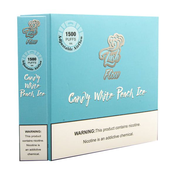 Lush Flow Disposable E-Cigs (1500 Puffs) Candy White Peach Ice packaging