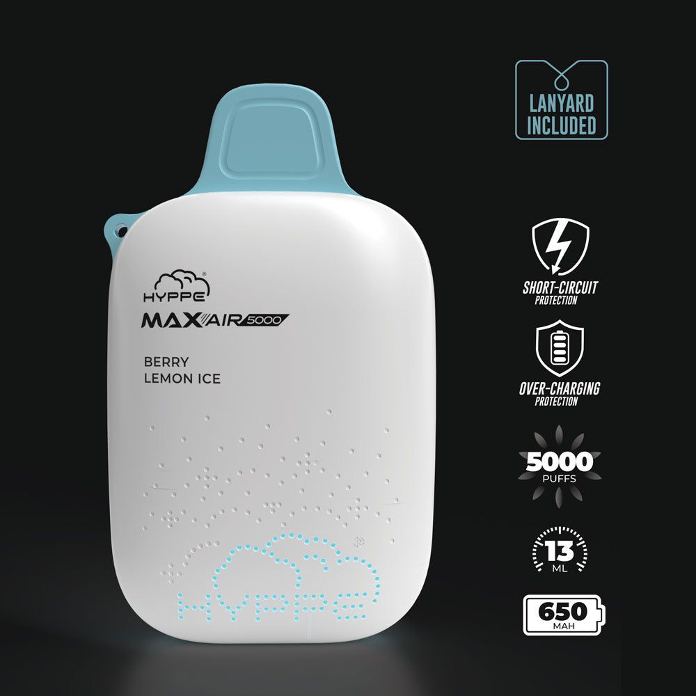 Max Air Disposable | 5000 Puffs | 13mL | 50mg Blueberry Lemon Ice Lanyard Included