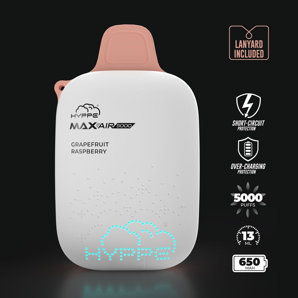 Max Air Disposable | 5000 Puffs | 13mL | 50mg Grapefruit Raspberry Lanyard Included