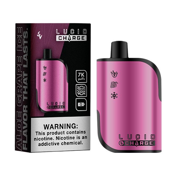 Lucid Charge Disposable | 7000 Puffs | 14mL | 5% Aloe Grape Ice with Packaging