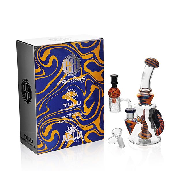 High Society - Tulu Premium Wig Wag Concentrate Rig Blue/Yellow With Box