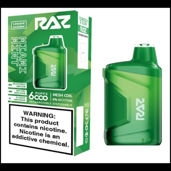 RAZ CA6000 Disposable | 6000 Puffs | 10mL | 50mg Miami Mint with Packaging