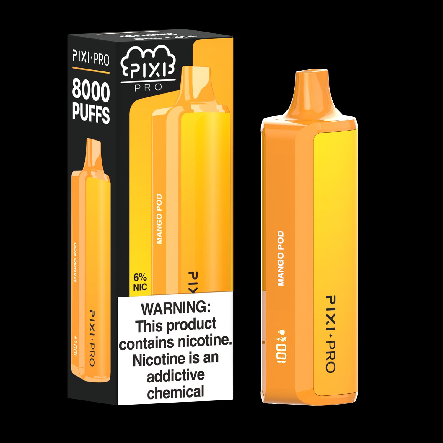 Puff Pixi Pro Disposable | 8000 puffs | 14mL Mango Pod with packaging