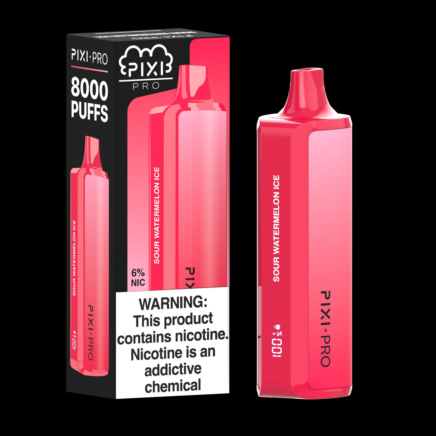 Puff Pixi Pro Disposable | 8000 puffs | 14mL Sour Watermelon Ice with packaging