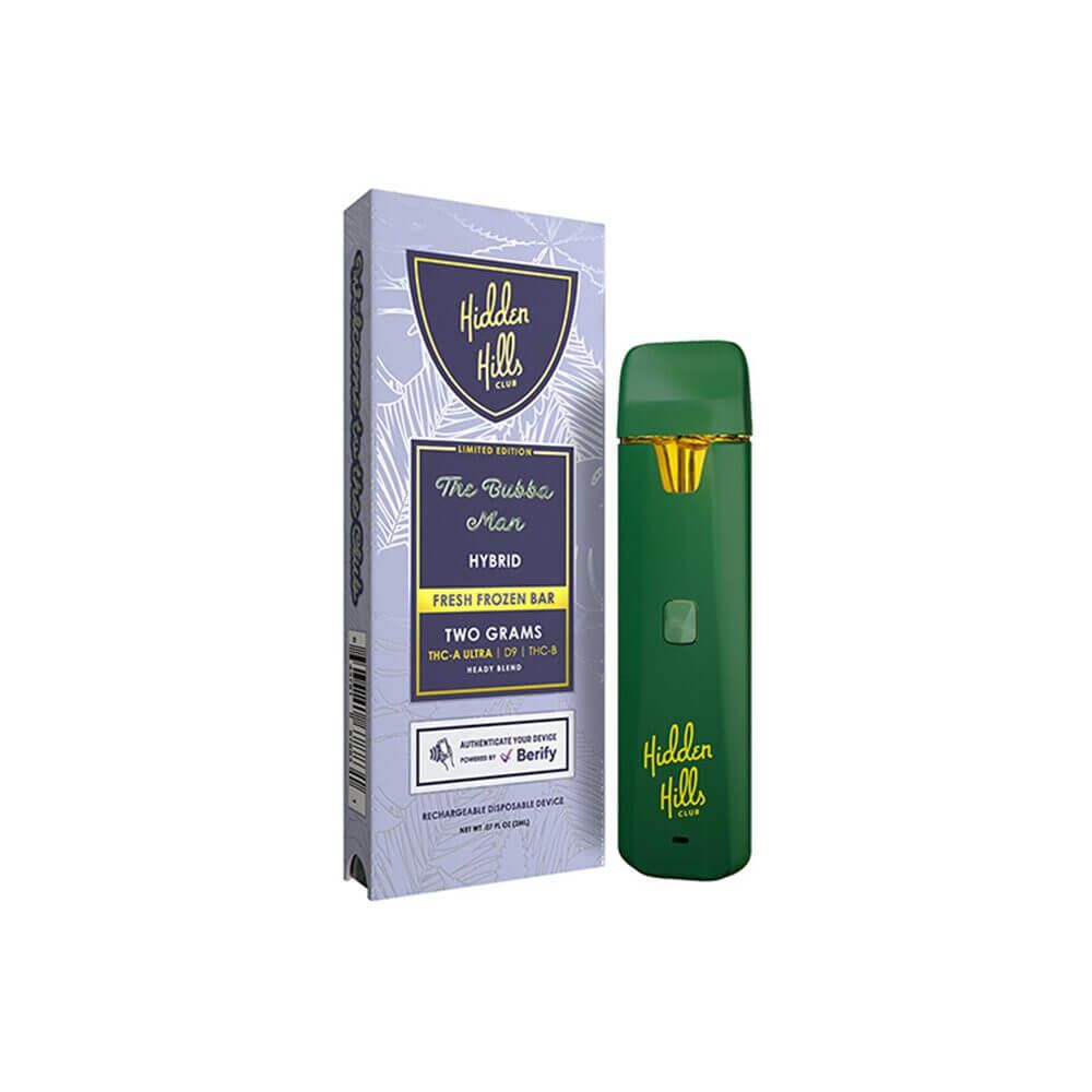 Hidden Hills Heady Blend THCAU + D9 + THCP Fresh Frozen Disposable (2g) The Bubba Man with packaging