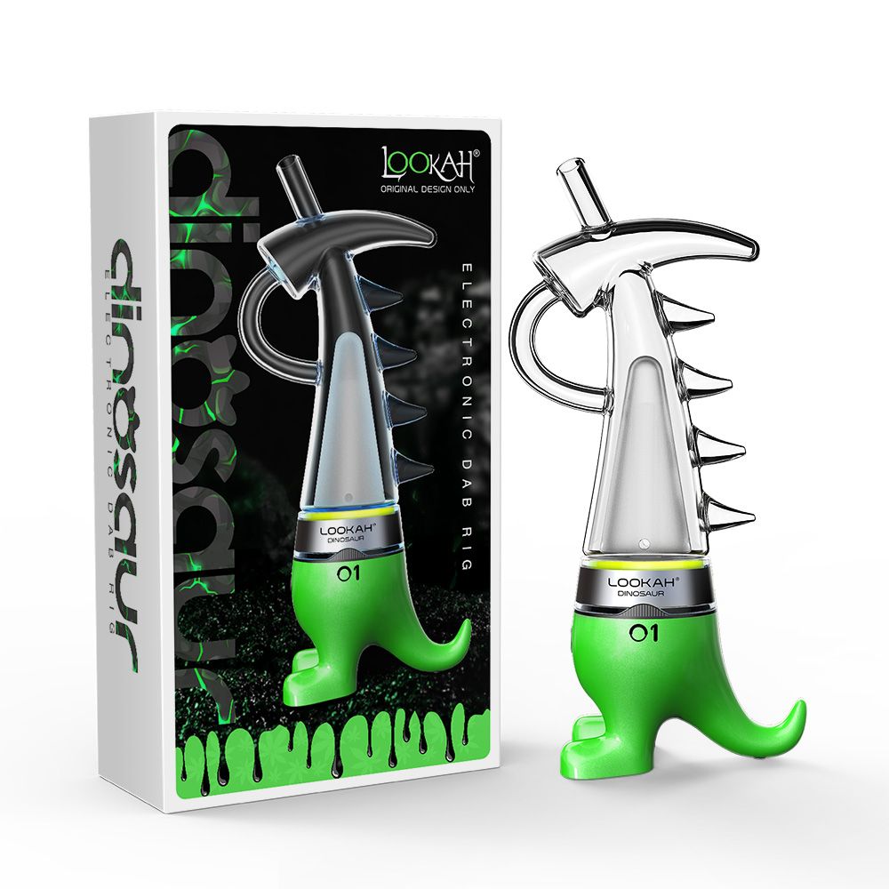 Lookah Dinosaur E-Dab Rig - Green with packaging