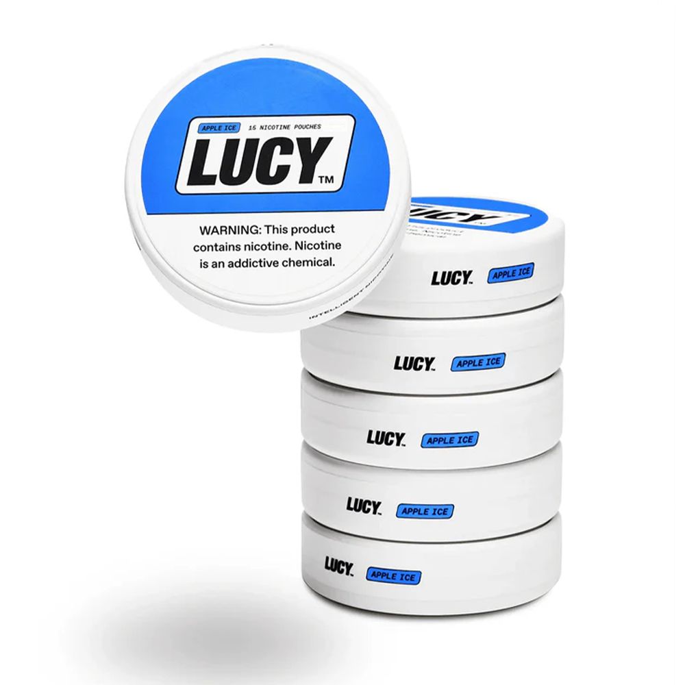Analyzing image ONT041946 1000 × 1000px Lucy Nicotine Pouches (15ct Can)(5-Can Pack) Apple Ice 4mg