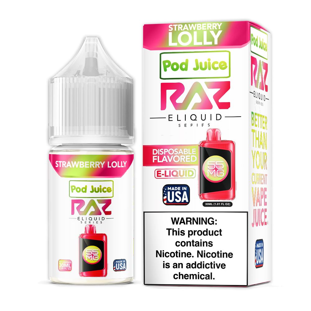 Strawberry Lolly Pod Juice x RAZ Salt 30ml with packaging