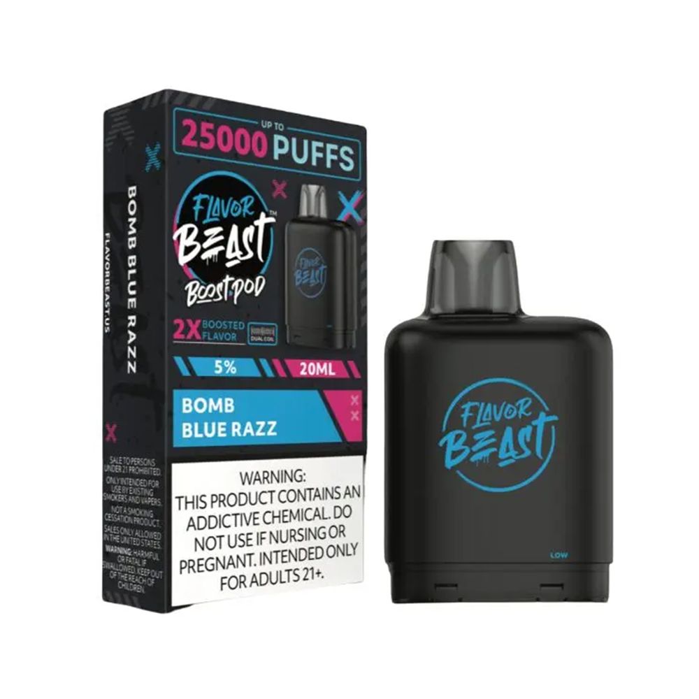Flavor Beast Level X Boost Replacement Pod - Bomb Blue Razz with packaging