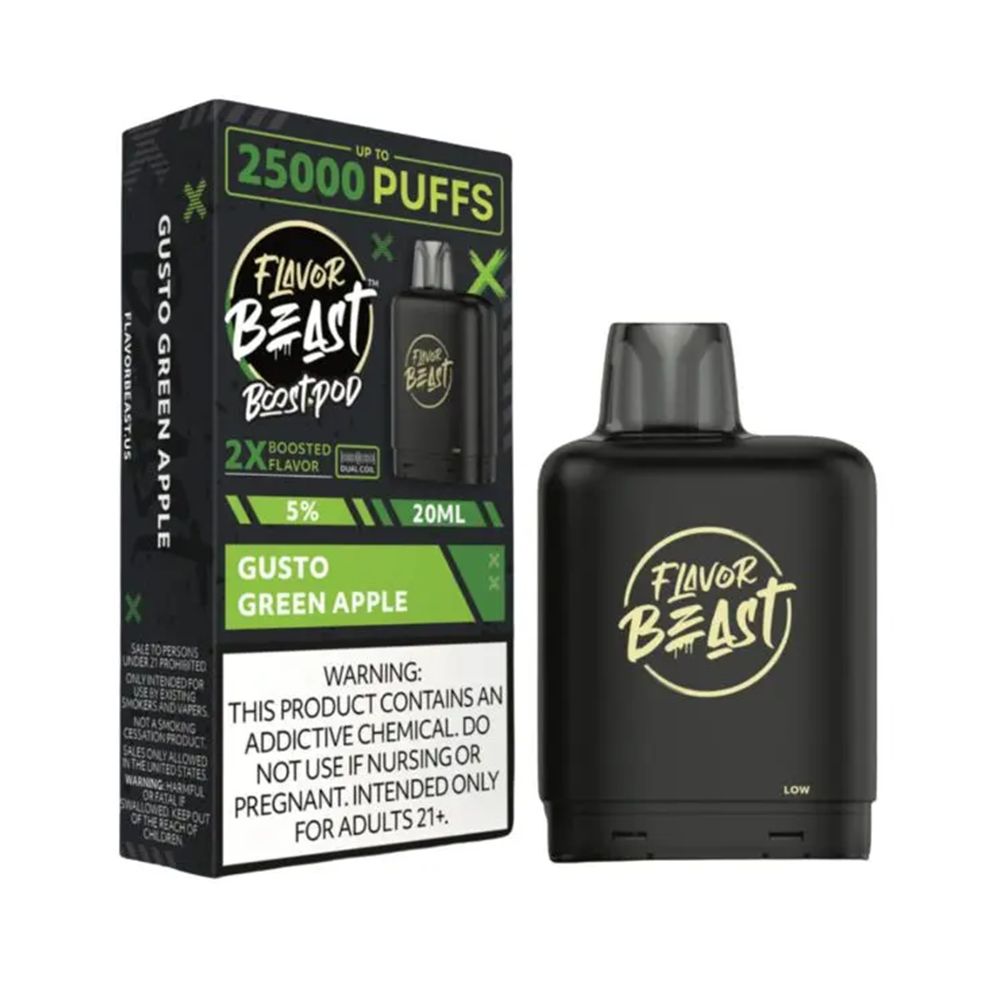 Flavor Beast Level X Boost Replacement Pod - Gusto Green Apple with packaging
