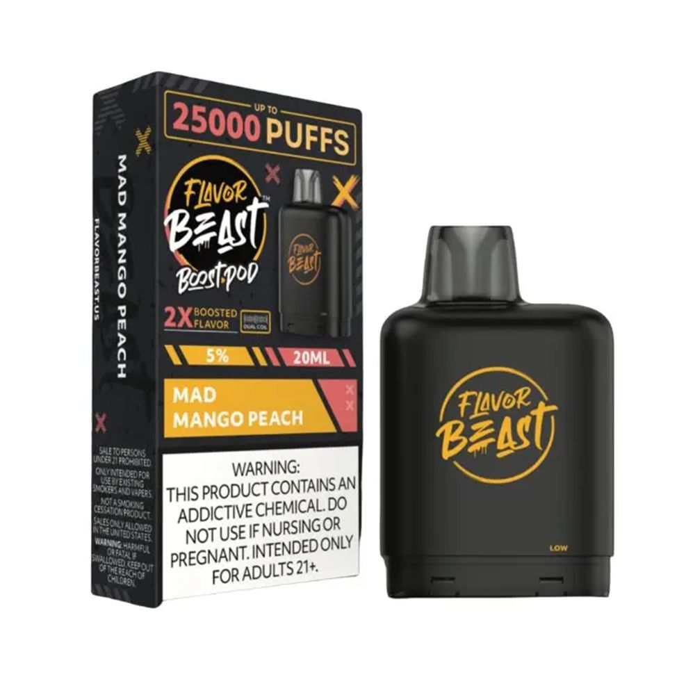Flavor Beast Level X Boost Replacement Pod - Mad Mango Peach with packaging