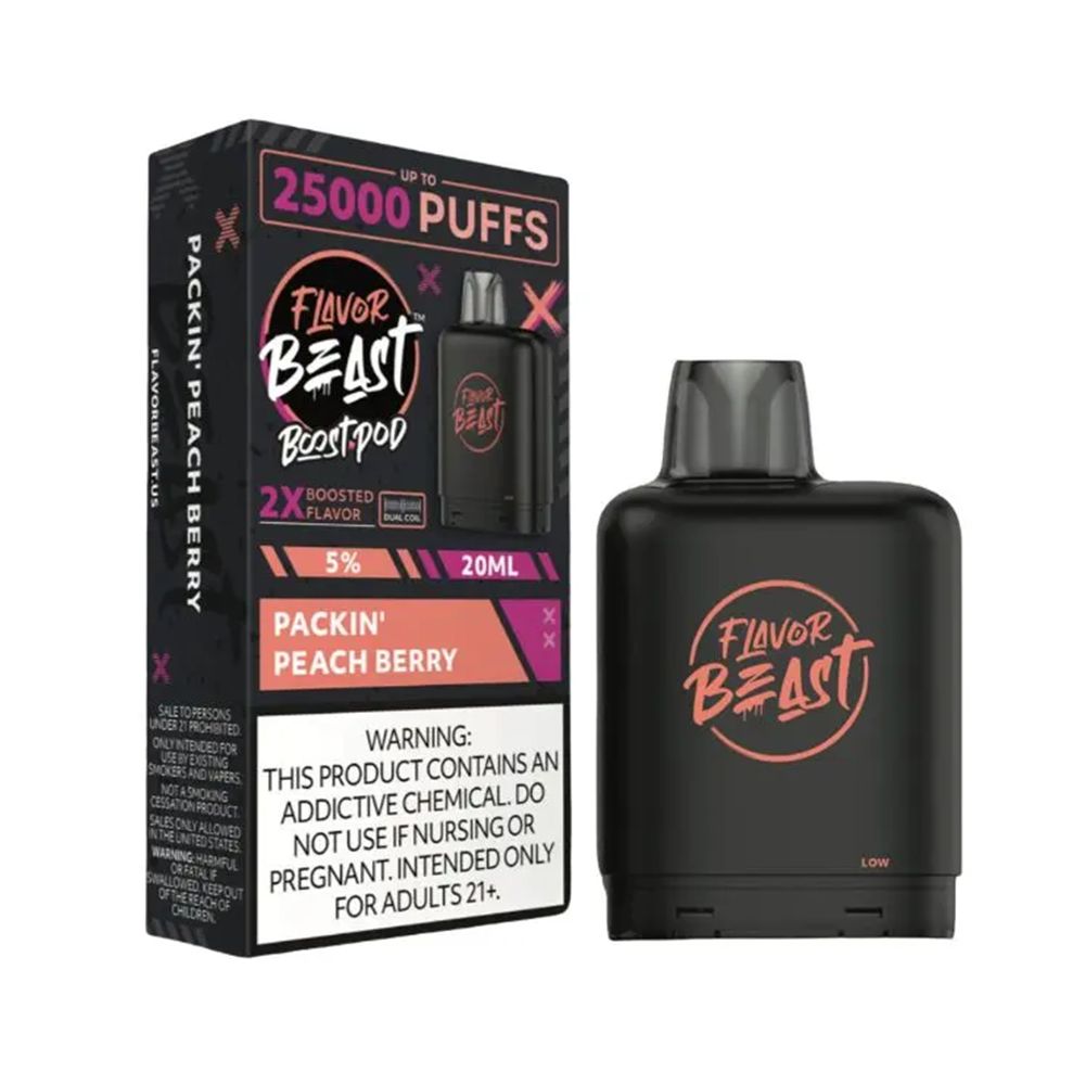 Flavor Beast Level X Boost Replacement Pod - Packin' Peach Berry with packaging