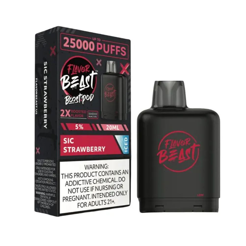 Flavor Beast Level X Boost Replacement Pod - Sic Strawberry Iced with packaging