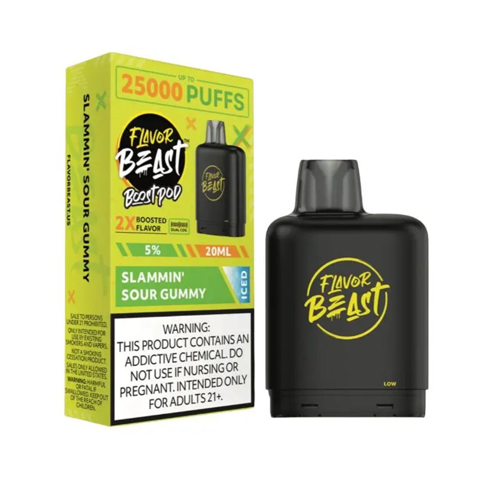 Flavor Beast Level X Boost Replacement Pod - Slammin' Sour Gummy Iced with packaging