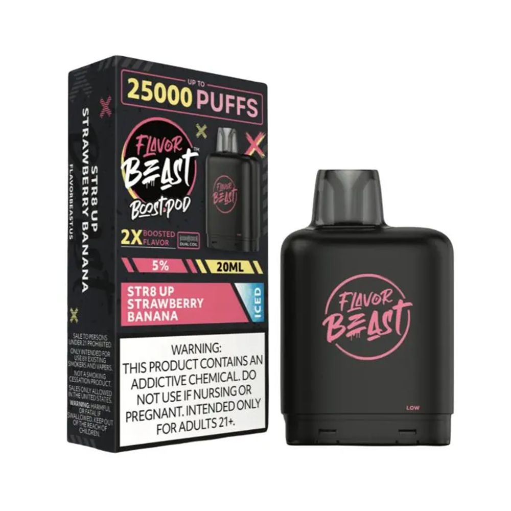 Flavor Beast Level X Boost Replacement Pod - Str8 Up Strawberry Banana Iced with packaging