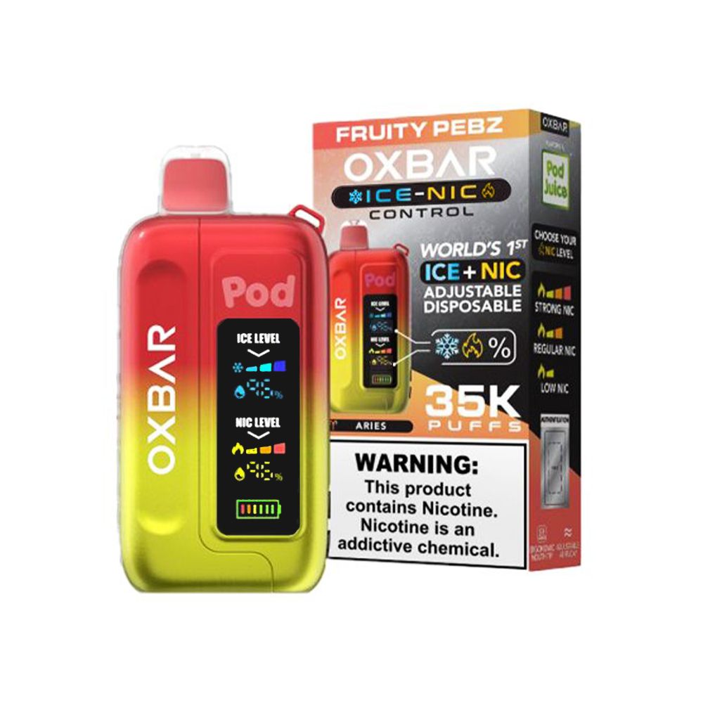 Oxbar Ice-Nic Control Pod Juice 35000 Puffs Fruity Pebz with packaging