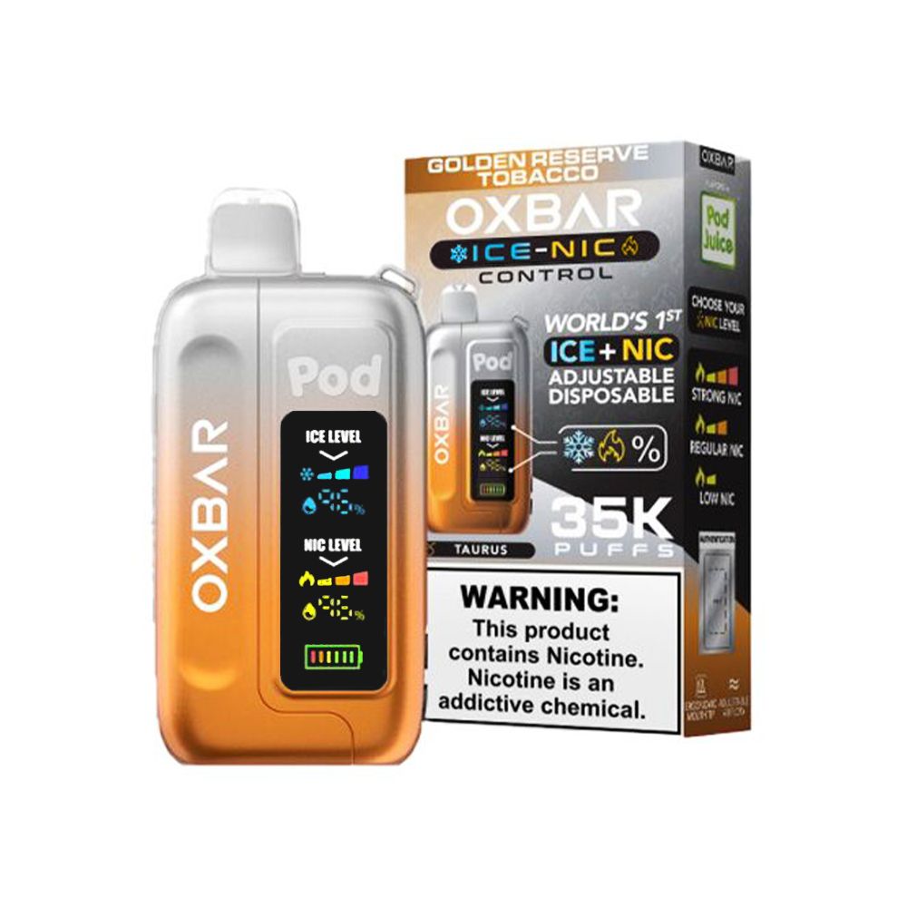 Oxbar Ice-Nic Control Pod Juice 35000 Puffs Golden Reserve Tobacco with packaging