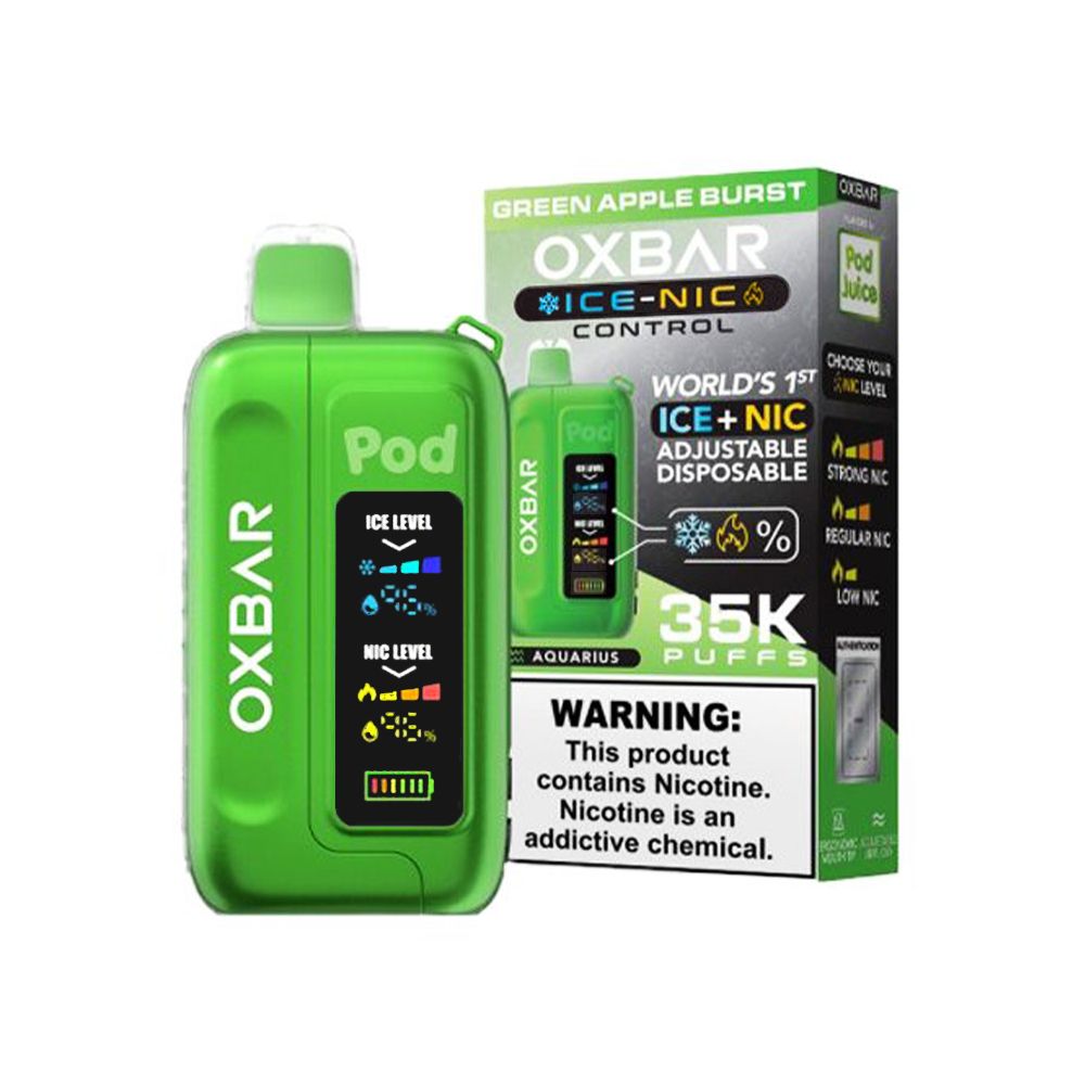 Oxbar Ice-Nic Control Pod Juice 35000 Puffs Green Apple Burst with packaging