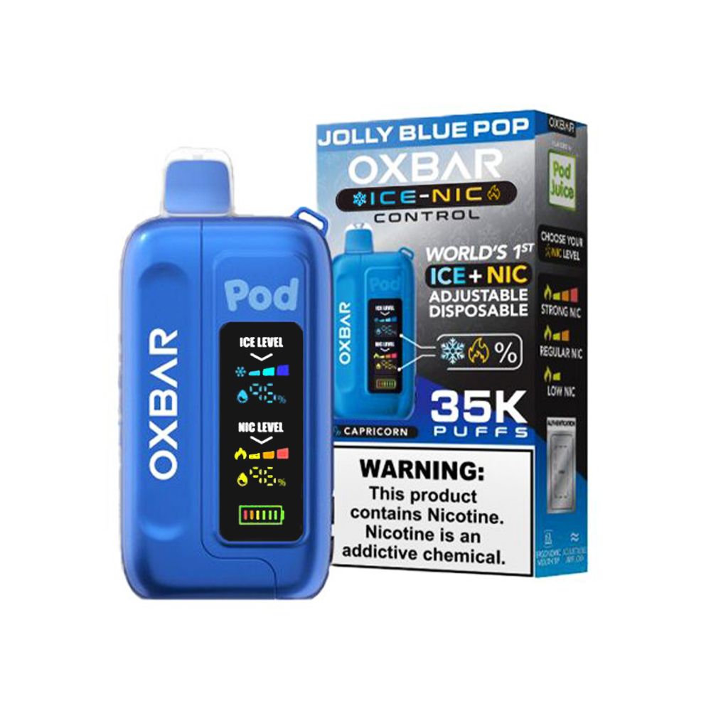 Oxbar Ice-Nic Control Pod Juice 35000 Puffs Jolly Blue Pop with packaging