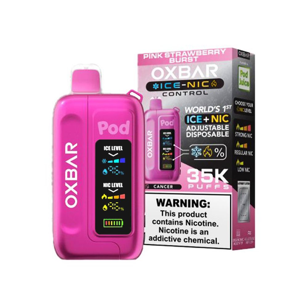 Oxbar Ice-Nic Control Pod Juice 35000 Puffs Pink Strawberry Burst with packaging