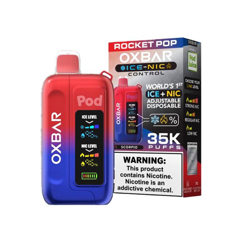 Oxbar Ice-Nic Control Pod Juice 35000 Puffs Rocket Pop
with packaging