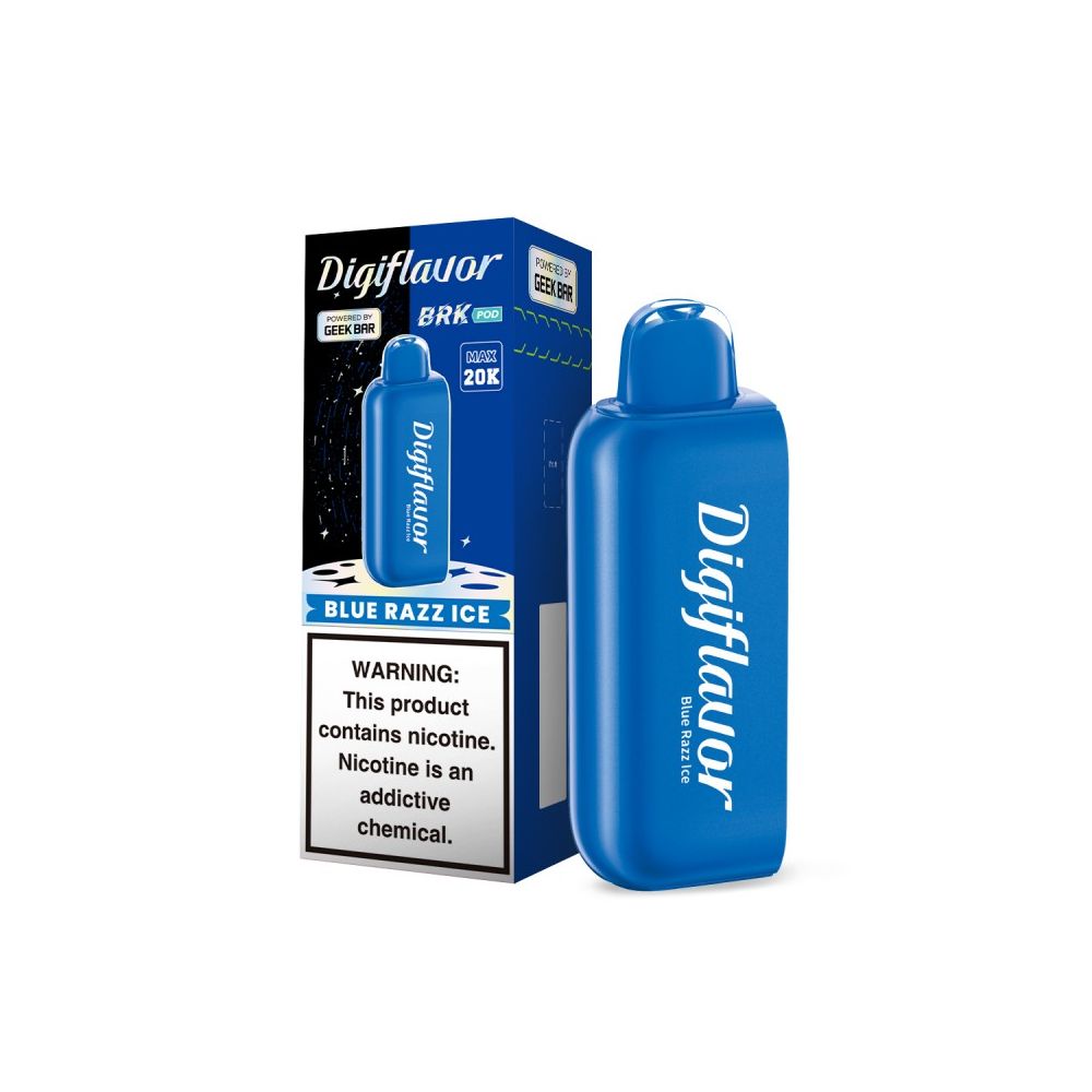 Geek Bar Digi Flavor BRK Pods Disposable 12mL 50mg 20000 Puffs Blue Razz Ice with packaging