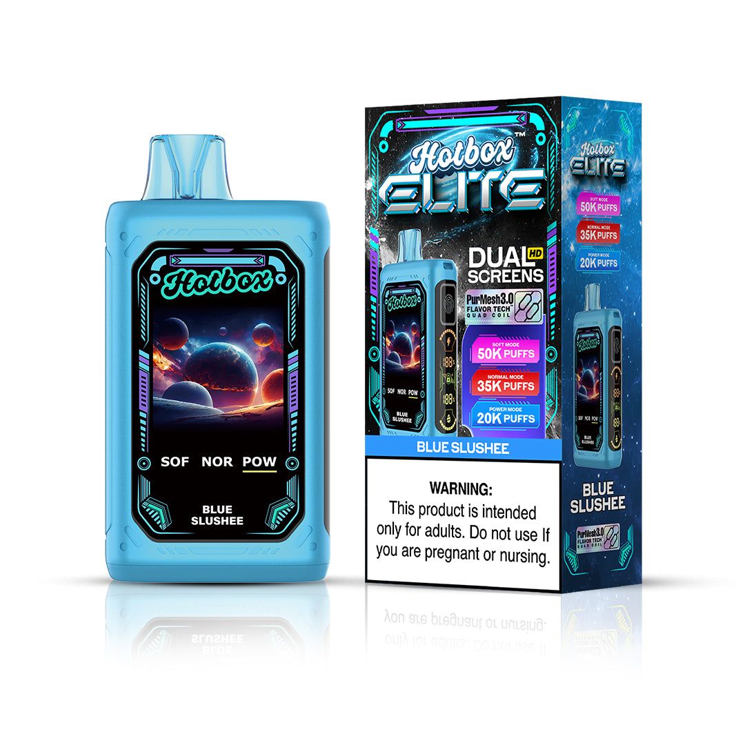 Puff Labs Hotbox Elite 50K Disposable Blue Slushee with packaging