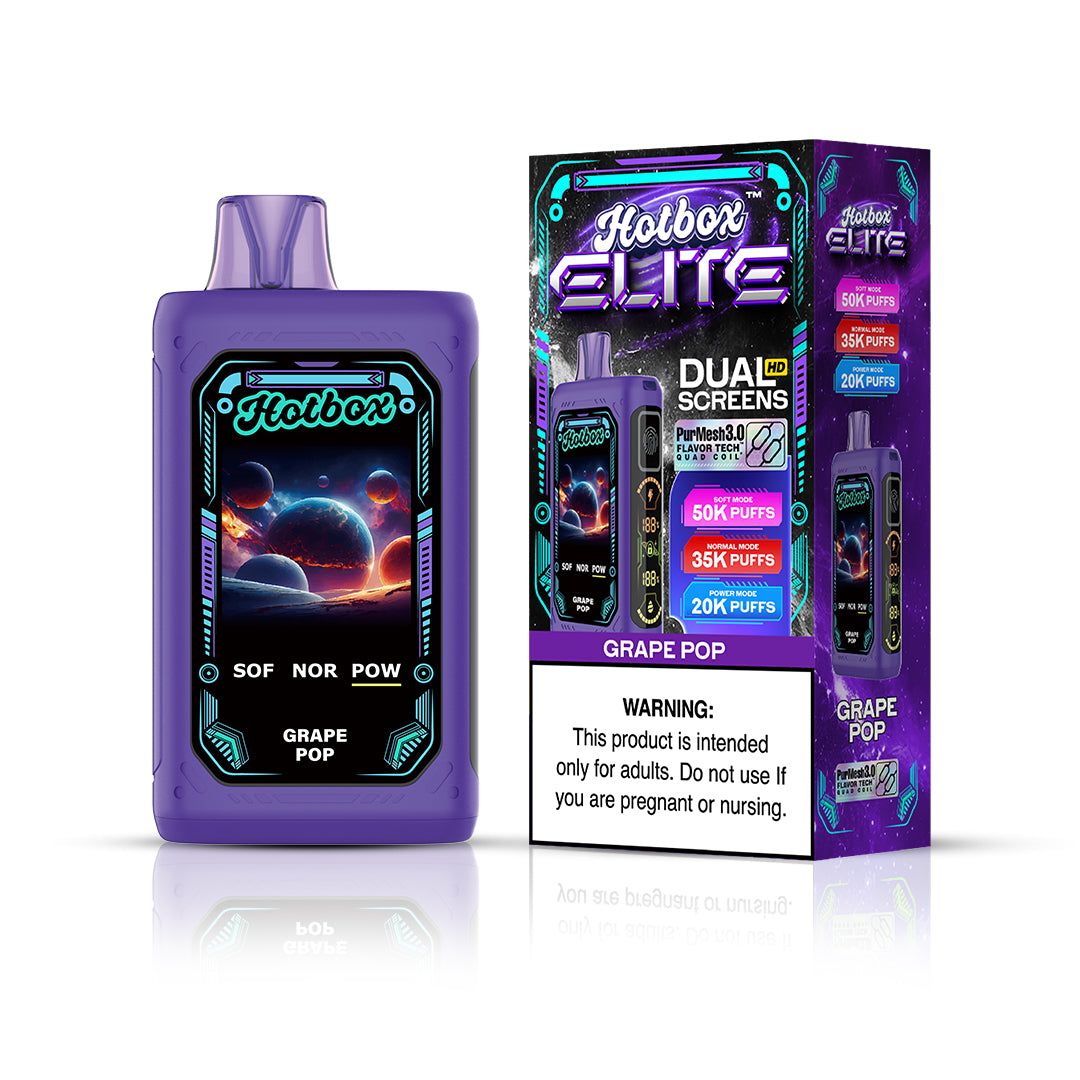 Puff Labs Hotbox Elite 50K Disposable Grape Pop with packaging