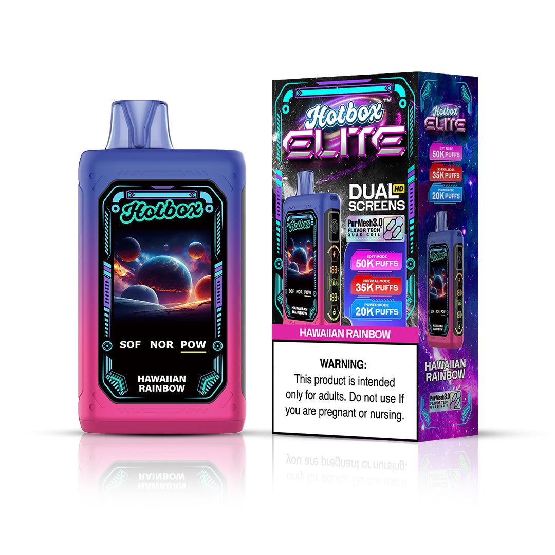 Puff Labs Hotbox Elite 50K Disposable Hawaiian Rainbow with packaging