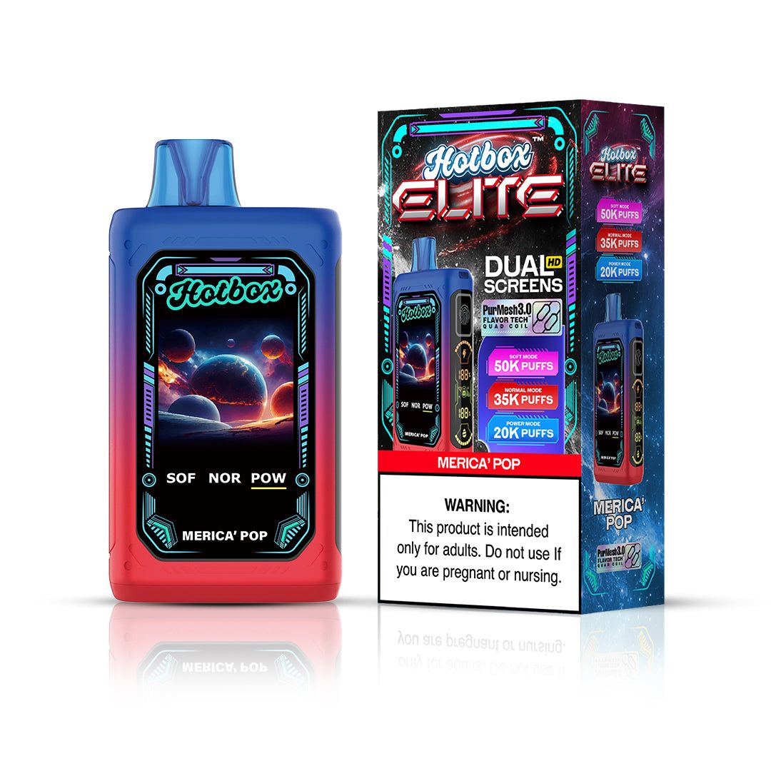 Puff Labs Hotbox Elite 50K Disposable Merica' Pop with packaging
