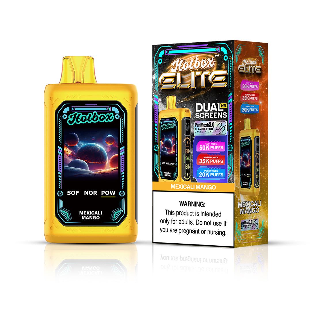 Puff Labs Hotbox Elite 50K Disposable Mexicali Mango with packaging