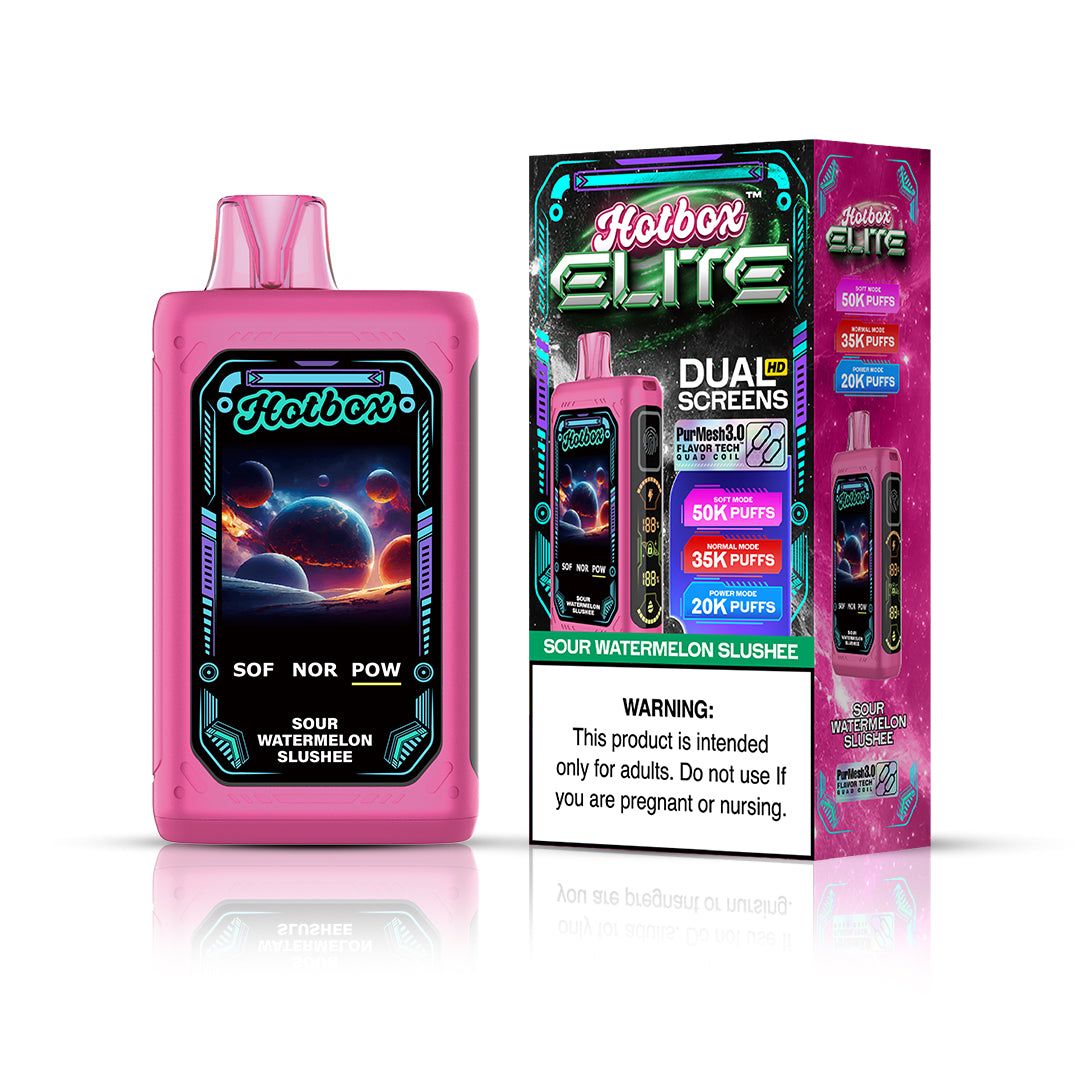 Puff Labs Hotbox Elite 50K Disposable Sour Watermelon Slushee with packaging
