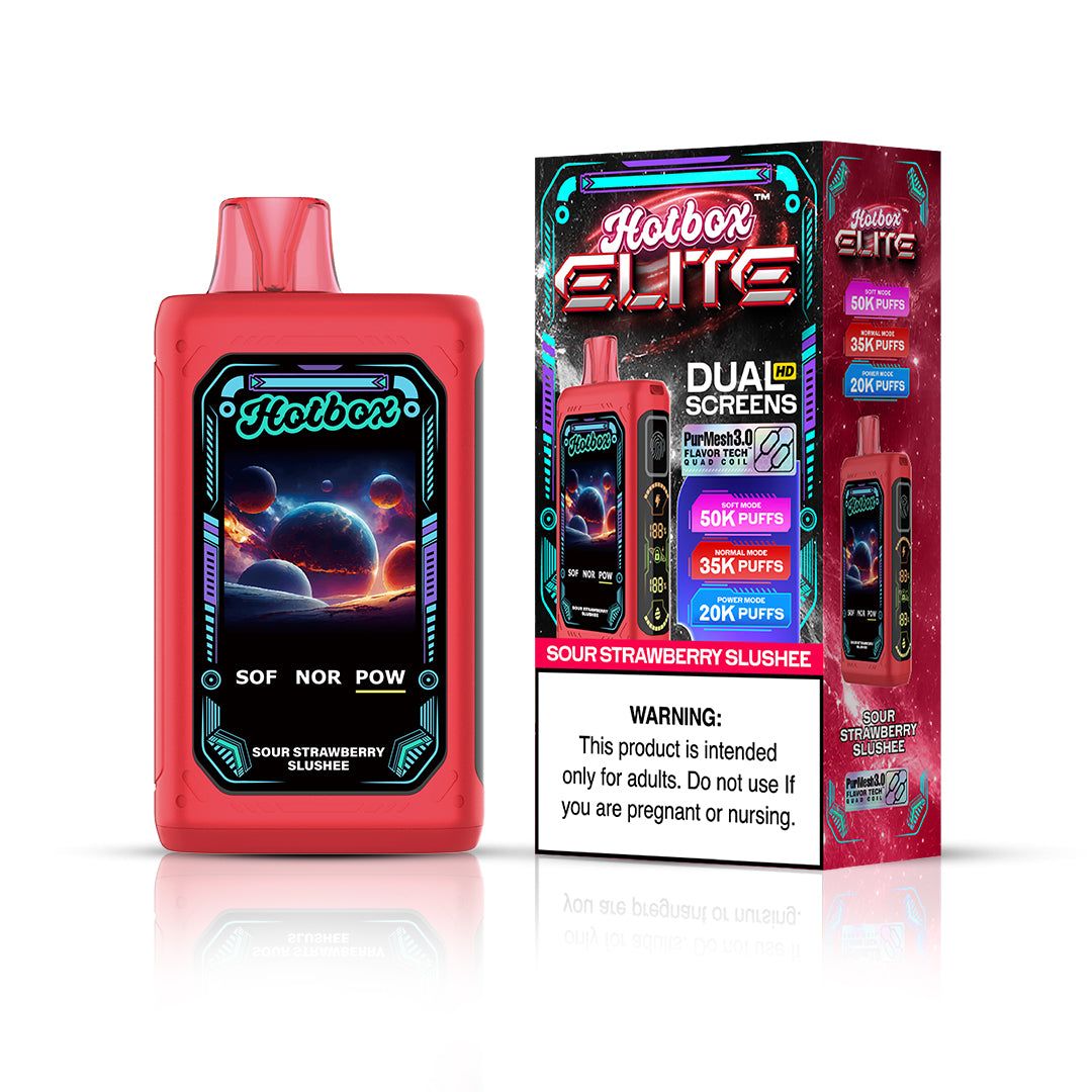 Puff Labs Hotbox Elite 50K Disposable Sour Strawberry Slushee with packaging