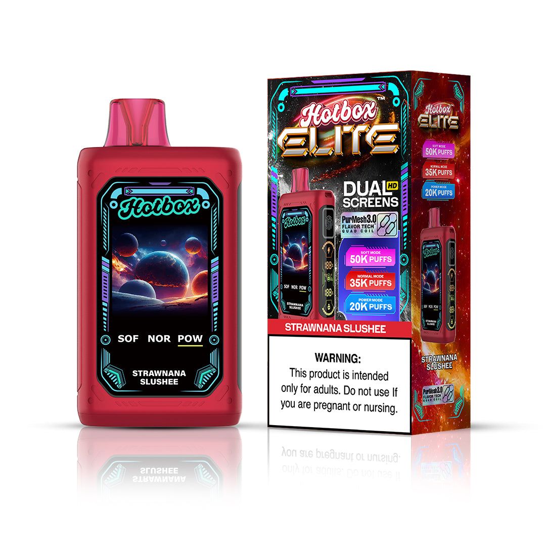 Puff Labs Hotbox Elite 50K Disposable Sour Strawnana Slushee with packaging