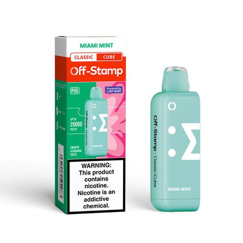 Off Stamp X Cube 25K Disposable (Disposable + Replacement Pods) Miami Mint with packaging
