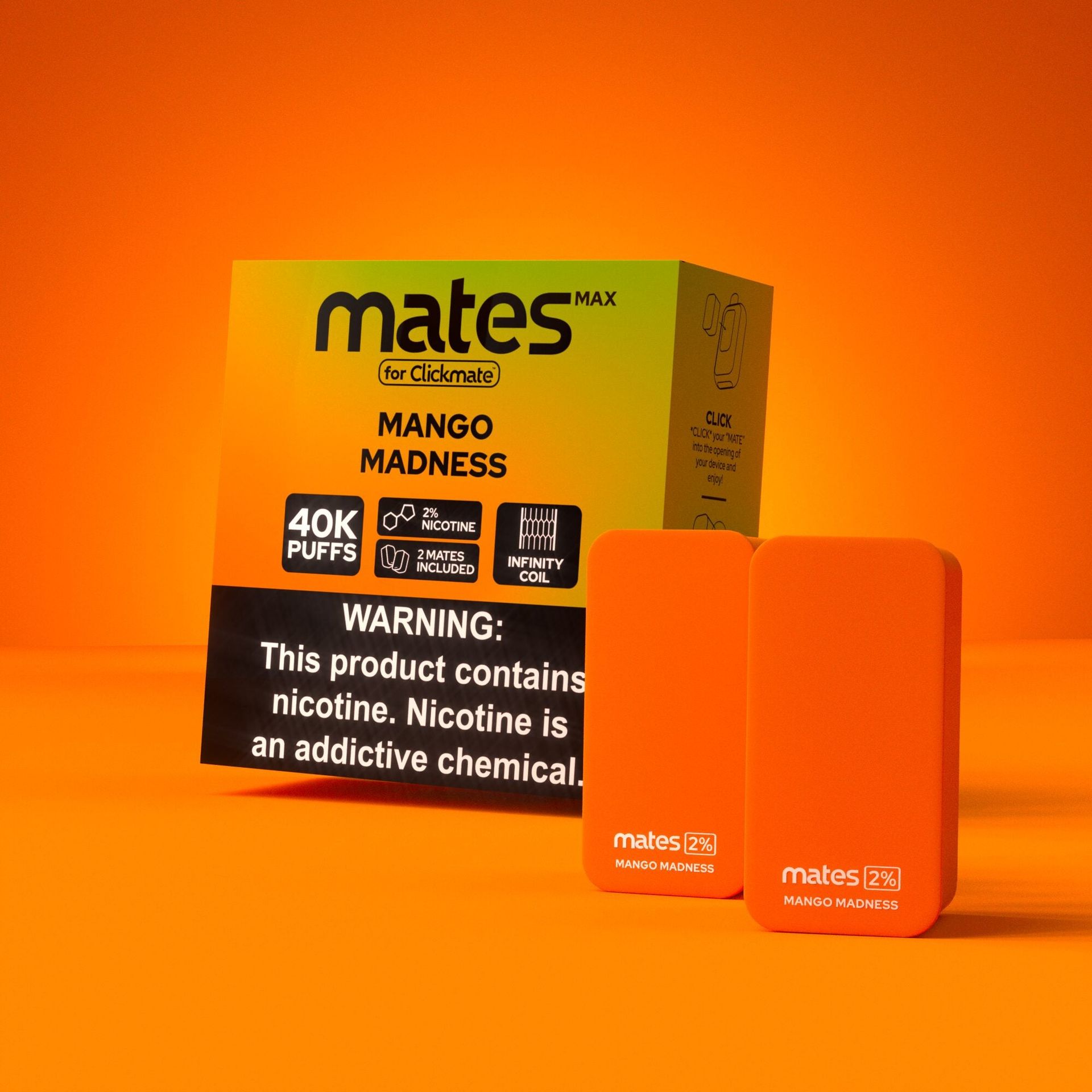 7Daze Clickmates 5% Prefilled Mates MAX (2-Pack) Mango Madness with packaging