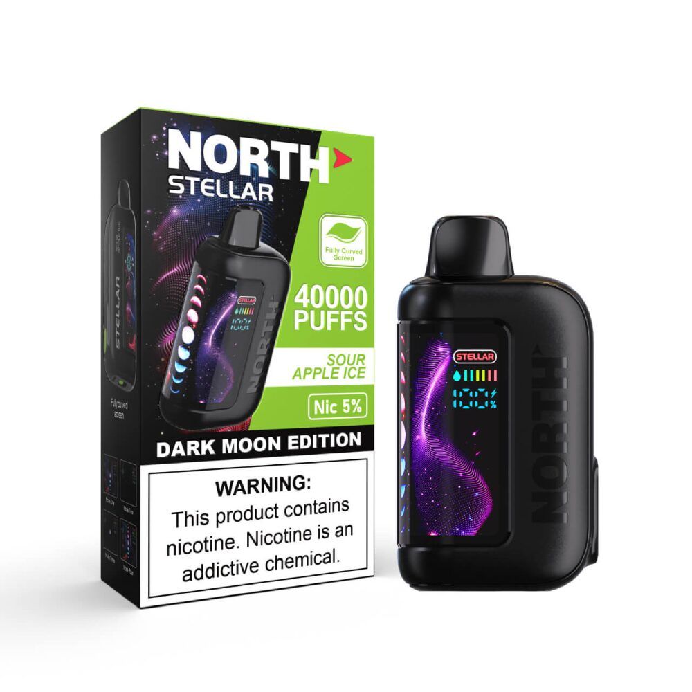 North Stellar Dark Moon Edition 40k Disposable - Sour Apple Ice with packaging