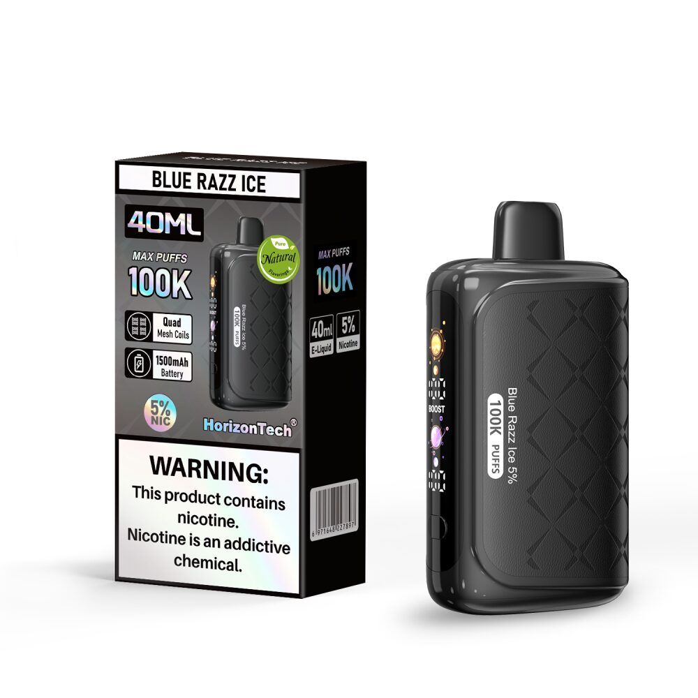 Horizon 100K Disposable Blue Razz Ice with packaging