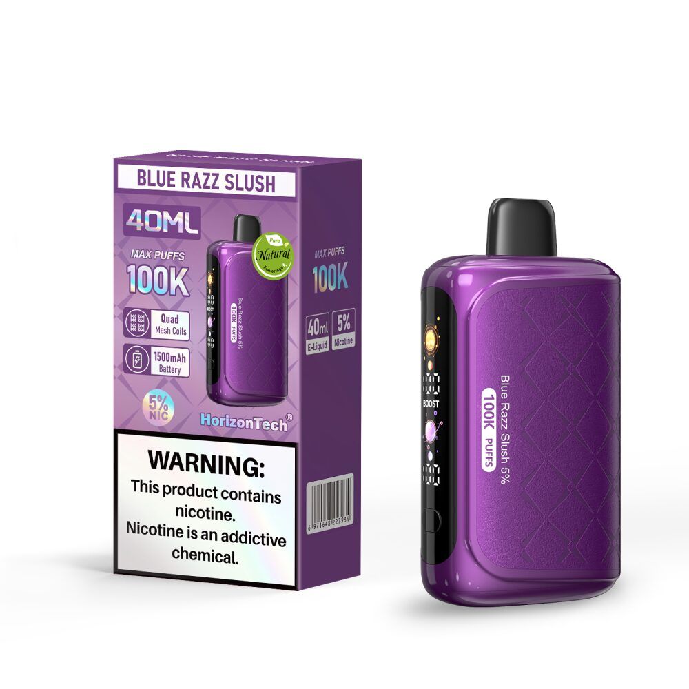 Horizon 100K Disposable Blue Razz Slush with packaging