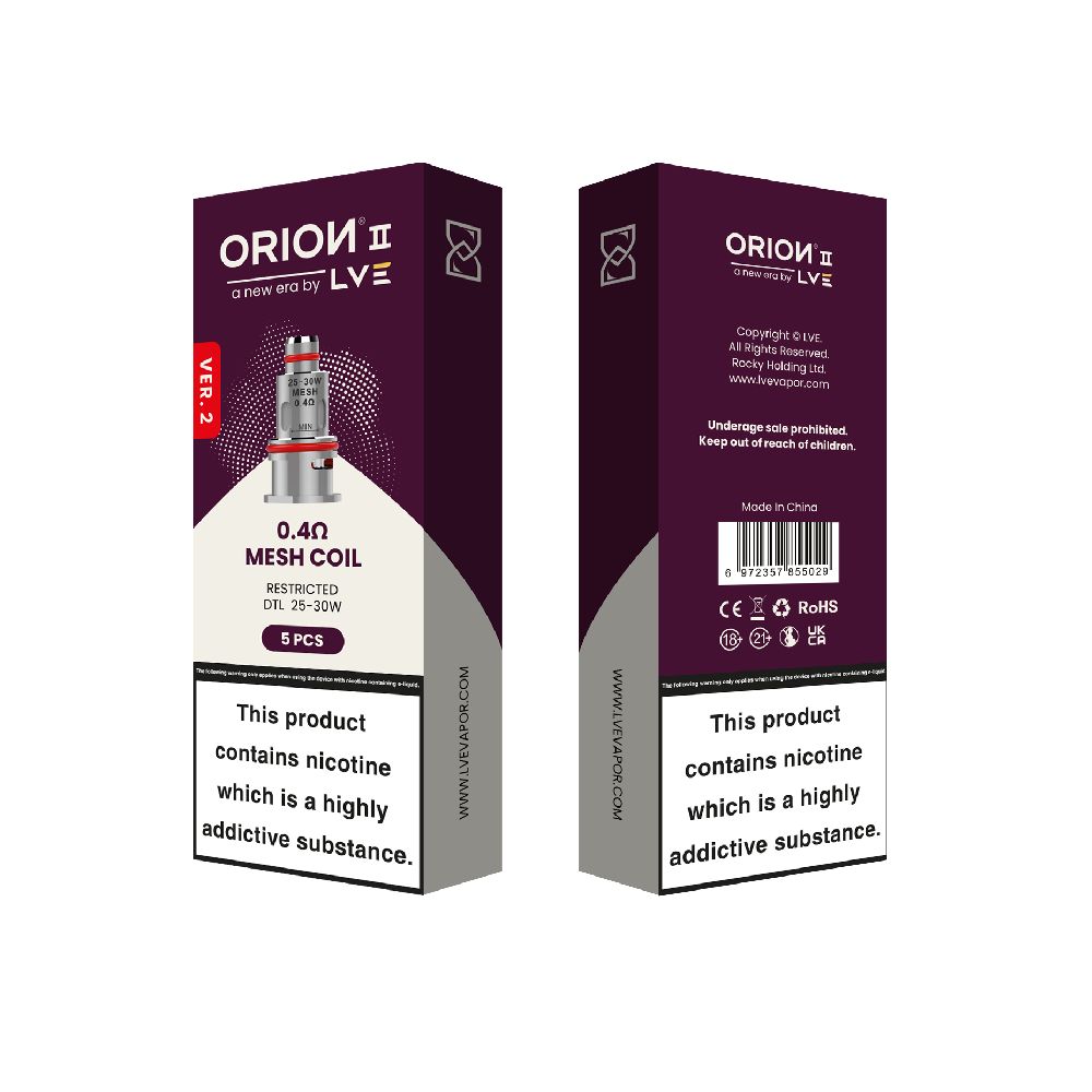 LVE Orion II V2 Mesh Replacement Coils 5-Pack 0.4ohm DTL